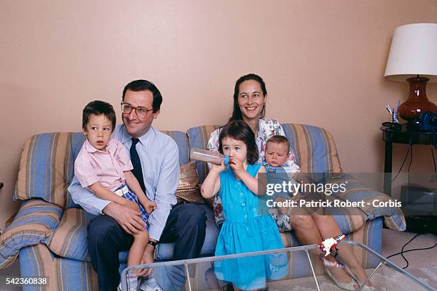 French socialist politicians Segolene Royal and husband Francois Hollande at home with their three young children, Thomas , Clemence , and Julien