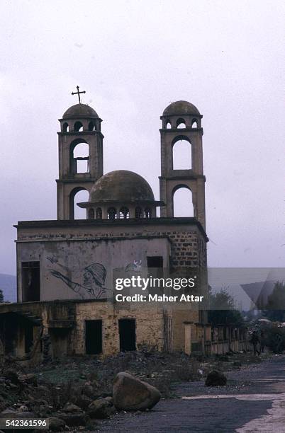 Destroyed church on the Syrian side of the Golan plateau.