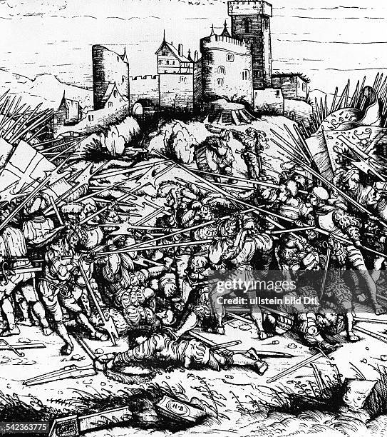 Kampfszene aus dem Deutschen Bauernkrieg1524/25nach einem Holzschnitt von Hans Burgkmair