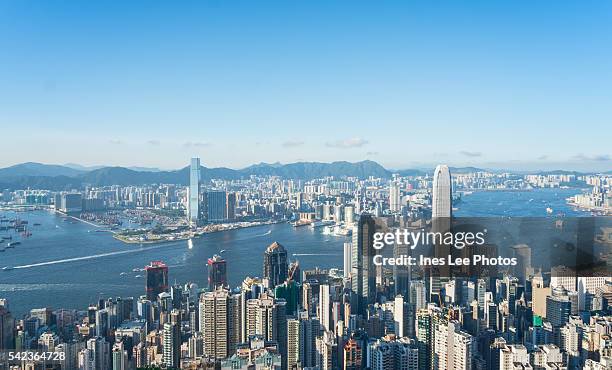 victoria harbour, victoria bay hong kong, china - kowloon walled city stock pictures, royalty-free photos & images