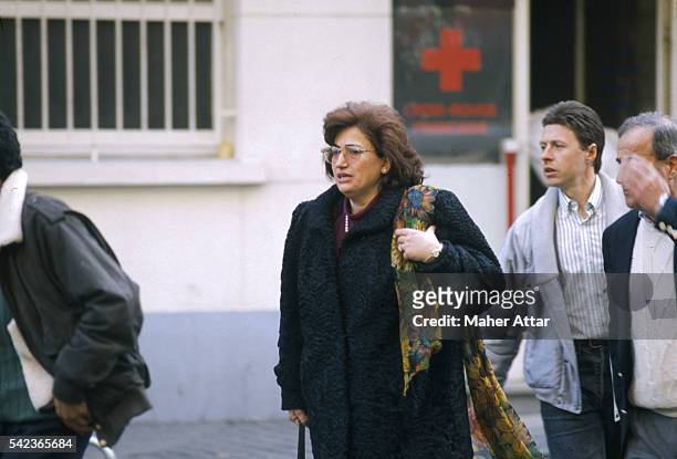 Hilda Habache, wife of FPLP Leader Georges Habache, leaves Henri Dunant Hospital. Habache's hospitalization in France will create a serious political...