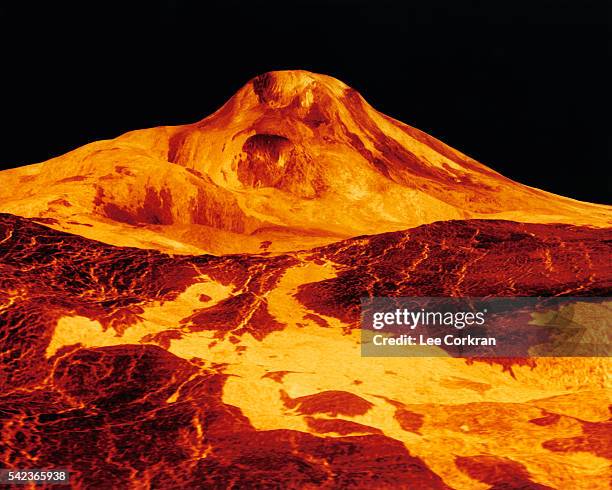 Lava flows from Maat Mons, a 5-mile-high volcano located on the planet Venus. | Location: Venus.