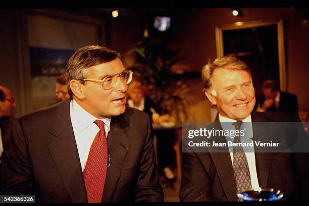 Jean-Louis Beffa, PDG de St. Gobain avec le biologiste Philippe Kourilsky .