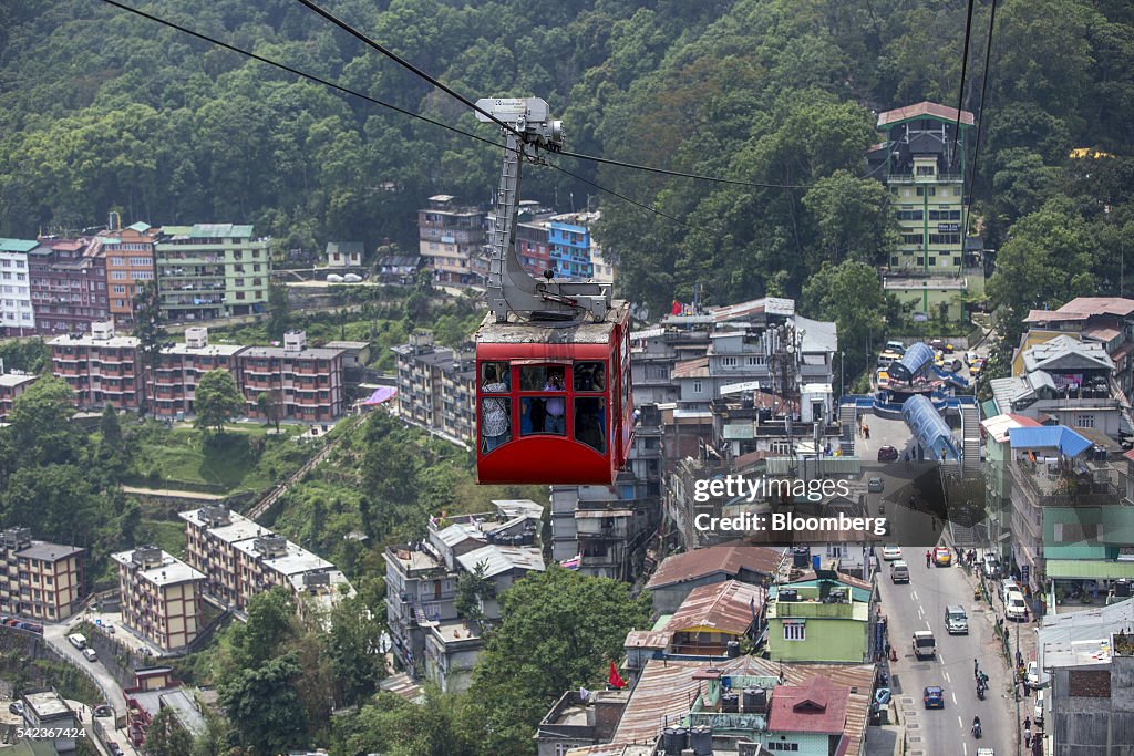 A cable car transports commuters along the Gangtok Ropeway 