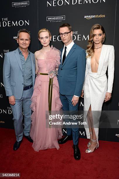 Roy Price, Elle Fanning, Nicolas Winding Refn and Abbey Lee attends the "The Neon Demon" New York premiere at Metrograph on June 22, 2016 in New York...