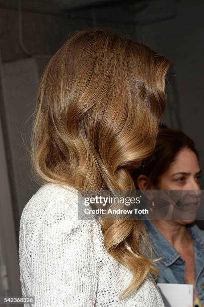 Abbey Lee, hair detail, attends the "The Neon Demon" New York premiere at Metrograph on June 22, 2016 in New York City.