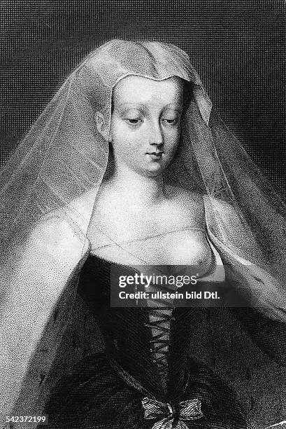 Agnes Sorel*um1422-1450+Mätresse von Karl VII. Von FrankreichPorträtStich von Hopewood nach einer Zeichnung von Sandoz, vermutl. 19. Jahrhundert