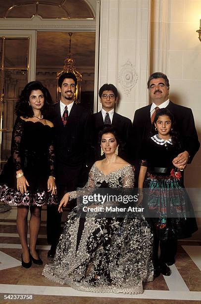 Lebanese politician, businessman and Prime Minister Rafiq Hariri with his wife Nazek Hariri and children Joumana, Ayman, Fahed and Hind in their home...