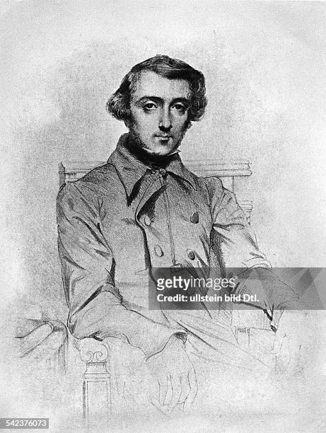 Tocqueville, Alexis de *1805-1859+ Historian, politician, France- PortraitPhotographer: Walter Gircke/ Lithographic print by Chasseriau- undatet