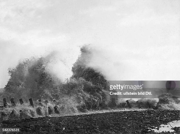 German Empire Kingdom Prussia Schleswig-Holstein Province Helgoland: storm surge a the beach - 1898- Photographer: Franz Schensky- Vintage property...