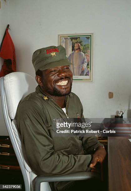 Prince Yormie Johnson, leader of the militant group Independent National Patriotic Front of Liberia , sits in an office in Monrovia. Responding to...
