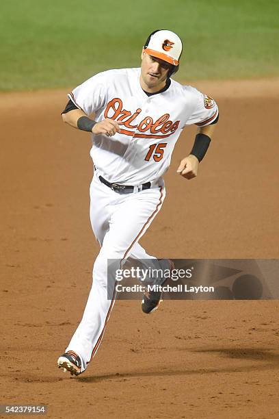 Paul Janish of the Baltimore Orioles runs to third base a baseball game against the Kansas City Royals at Oriole Park at Camden Yards on June 7, 2016...