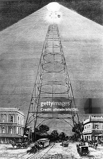 Scheinwerferlicht als Strassenbeleuchtung in San Jose, Kalifornien, USA- 1882