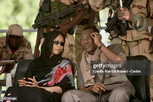 Chad President Idriss Deby and his wife Hinda attend a demonstration organized by the government union MPS. During the rally, Idriss Deby denounced...