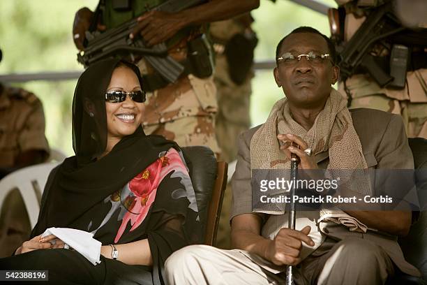 Chad President Idriss Deby and his last wife Hinda during a demonstration organized by the governmental union MPS. During the rally, Idriss Deby...