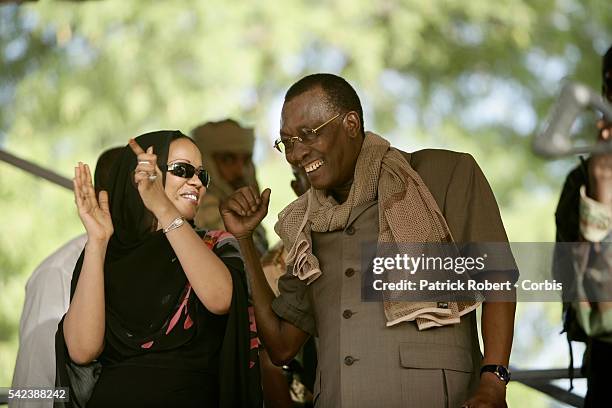 Chad President Idriss Deby and his wife Hinda attend a demonstration organized by the government union MPS. During the rally, Idriss Deby denounced...