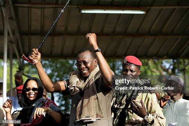 Chad President Idriss Deby and his wife Hinda attend a demonstration organized by the government union MPS. During the rally, Idriss Deby denounced...