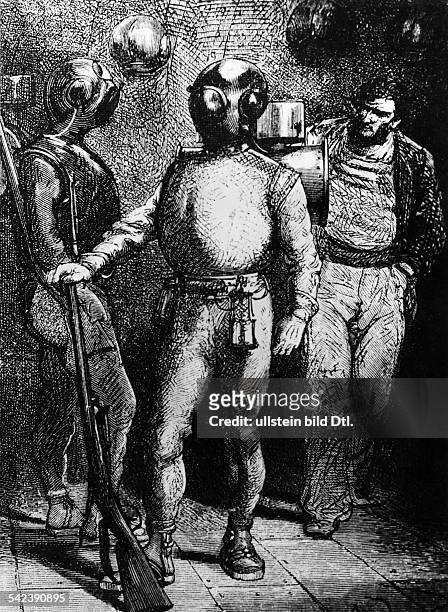 Writer, FranceNautilus, 'Scaphenders' diving suits from natural rubberIllustration of 'Twenty Thousand Leagues Under the Sea'