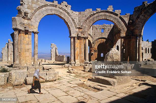 View of the pillar of Saint Simeon Stylites in the center of the church. | Location: near Aleppo, Syria.
