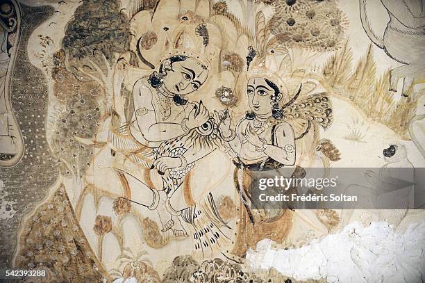 Mural painting of the Lakshminarayan Temple. Rama and Lakshmana, his second appearance, in a scene of the Ramayan.