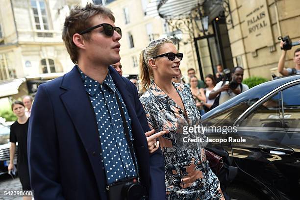 Kate Moss and Nikolai Von Bismarck are seen leaving Louis Vuitton Fashion Show during Paris Fashion Week - Menswear Spring/Summer 2017 on June 23,...