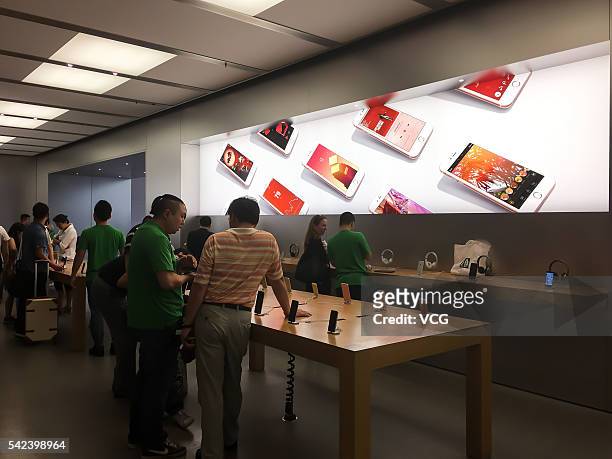 IPhone 6 series are sold in an Apple store at Nanjing East Road on June 22, 2016 in Shanghai, China. A local company called Shenzhen Baili recently...