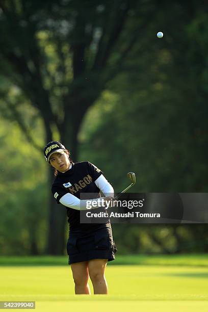 Ritsuko Ryu of Japan chips onto the 6th green during the first round of the Earth Mondamin Cup at the Camellia Hills Country Club on June 23, 2016 in...