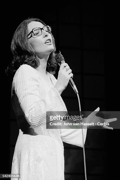 Greek singer Nana Mouskouri performs on stage at the Olympia.
