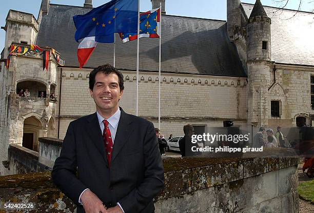 Prince Charles Emmanuel de Bourbon Parme stands in front of Loches castle before the inhumation ceremony of Agnes Sorel's ashes.