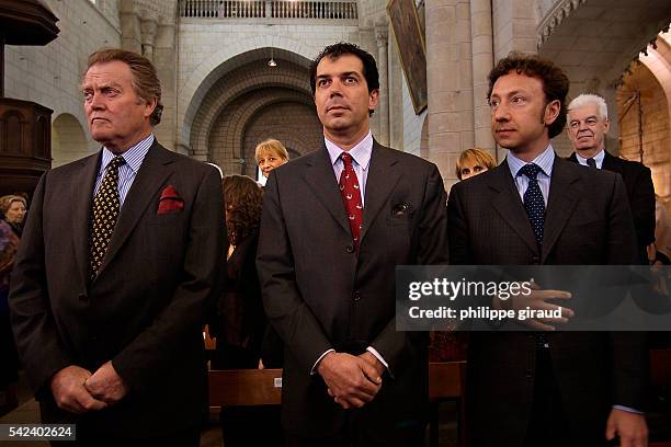 The Duke of Orleans, Prince Charles Emmanuel de Bourbon Parme and Stephan Bern attend the inhumation ceremony in the Collegiate Church of Sainte-Ours...
