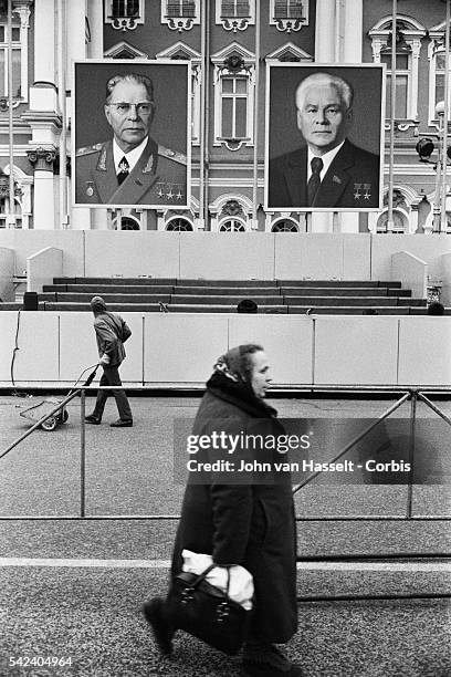 Politburo Portraits in Leningrad Street, News Photo