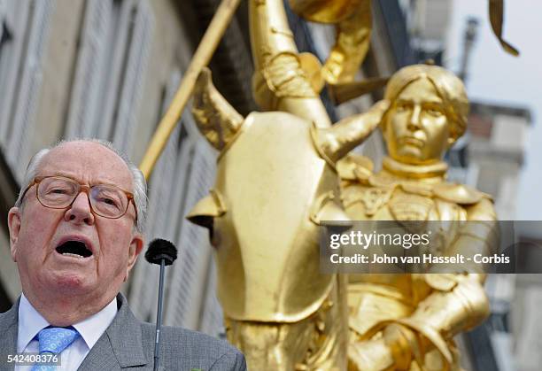 Jean-Marie Le Pen president and founder of the right wing Parti Front National leads his last May Day celebration march before handing over the party...