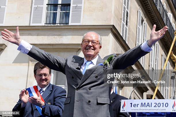 Jean-Marie Le Pen president and founder of the right wing Parti Front National leads his last May Day celebration march before handing over the party...