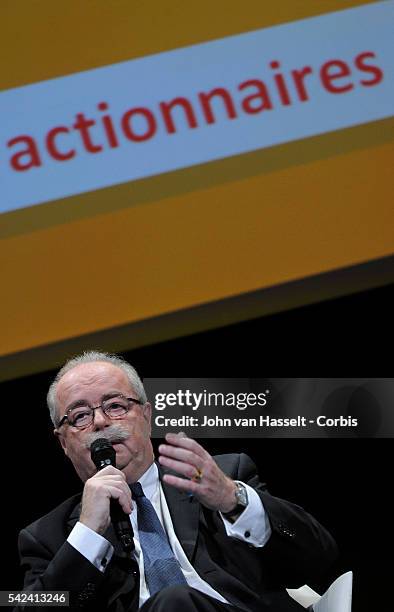 Christophe de Margerie, CEO of French oil company Total attends a shareholders meeting in Paris. Actionnaires means shareholders.