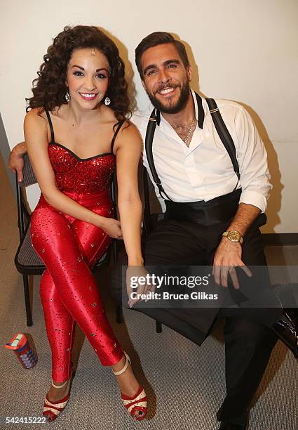 Ana Villafane as "Gloria Estefan" and Josh Segarra as "Emilio Estefan" pose backstage at the hit Gloria Estefan & Emilio Estefan musical "On Your...