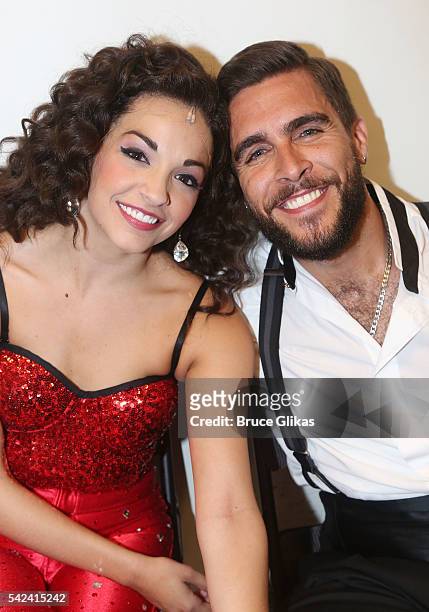Ana Villafane as "Gloria Estefan" and Josh Segarra as "Emilio Estefan" pose backstage at the hit Gloria Estefan & Emilio Estefan musical "On Your...