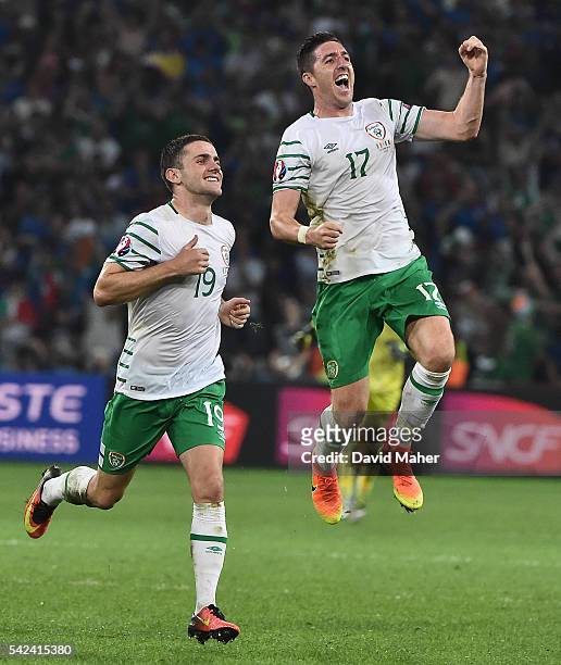 Lille , France - 22 June 2016; Robbie Brady and Stephen Ward of Republic of Ireland at the end of the game during the UEFA Euro 2016 Group E match...