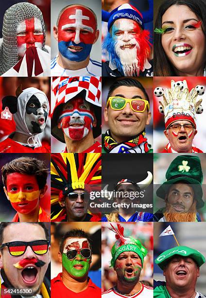 In this composite image a comparison has been made between the fans from each country in the last 16 of EURO 2016. The round of 16 matches,the start...