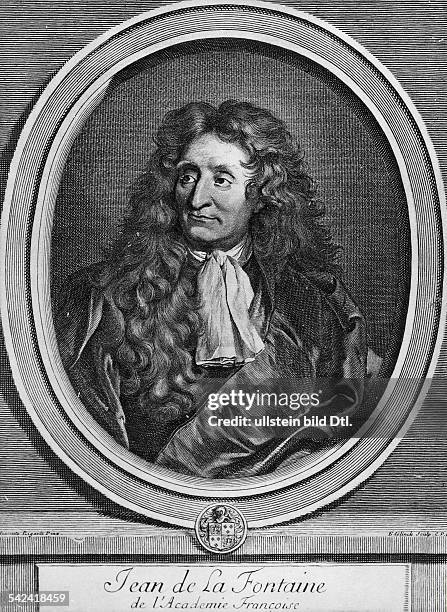 Jean de La Fontaine*08.07.1621-13.04.1695+Writer, FranceEngraving by Edelnick after a painting by Hyacinthe Rigaud