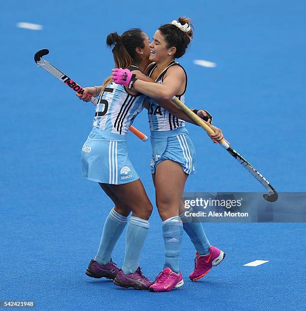 Maria Granatto of Argentina celebrates after scoring their fourth goal during the FIH Women's Hockey Champions Trophy match between Argentina and New...