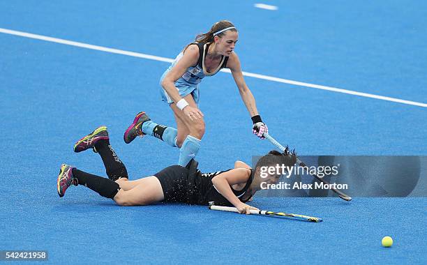 Carla Rebecchi of Argentina and Julia King of New Zealand during the FIH Women's Hockey Champions Trophy match between Argentina and New Zealand at...