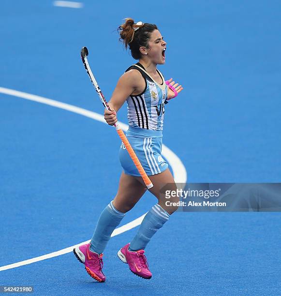 Maria Granatto of Argentina celebrates after scoring their fourth goal during the FIH Women's Hockey Champions Trophy match between Argentina and New...