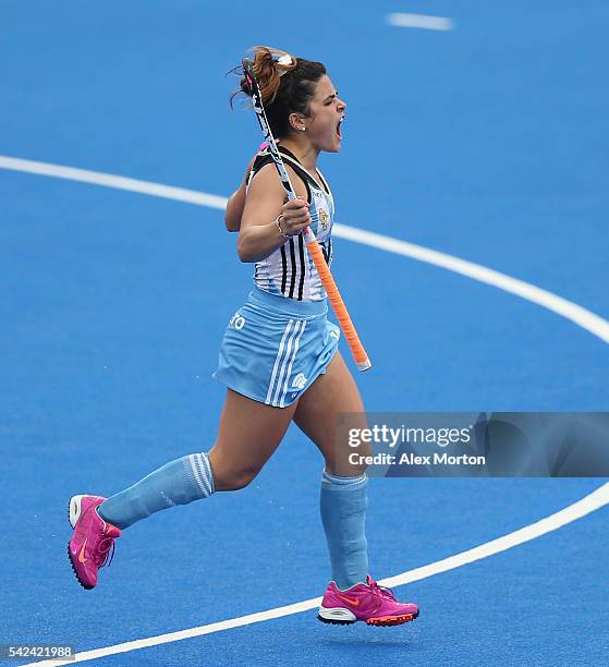 Maria Granatto of Argentina celebrates after scoring their fourth goal during the FIH Women's Hockey Champions Trophy match between Argentina and New...