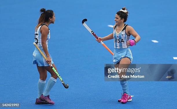 Maria Granatto of Argentina celebrates after scoring their fourth goal during the FIH Women's Hockey Champions Trophy match between Argentina and New...