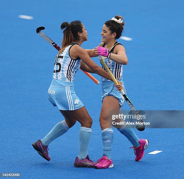 Maria Granatto of Argentina celebrates after scoring their fourth goal during the FIH Women's Hockey Champions Trophy match between Argentina and New...