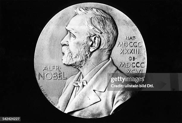 Nobel Prize in Literature, front side of the medal with the portrait of donor Alfred Nobel