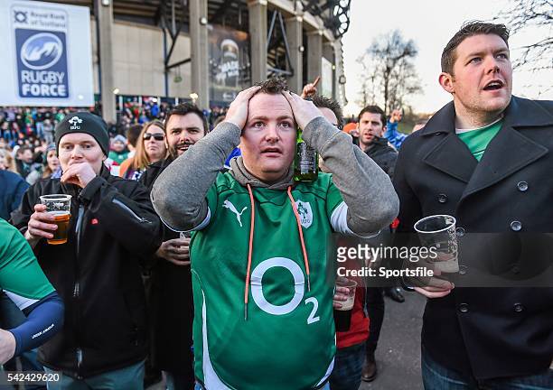 March 2015; Ireland supporters watch the game between England and France on a big screen at BT Murrayfield Stadium. RBS Six Nations Rugby...
