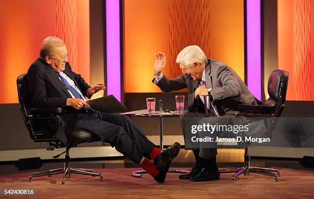 Sir David Frost and Sir Michael Parkinson in conversation on February 09, 2011 in Sydney, Australia.