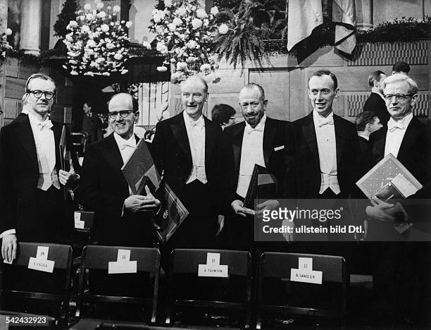 After the award of the Nobel Prize in the concert hall in Stockholm, from left the laureates Maurice Wilkins , Max Perutz , Francis Crick , John...