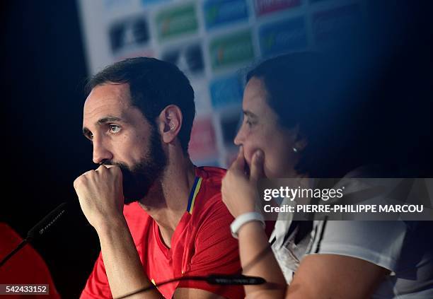 Spain's defender Juanfran looks on during a press conference ahead of a training session at Saint Martin de Re's stadium on June 23, 2016 during the...